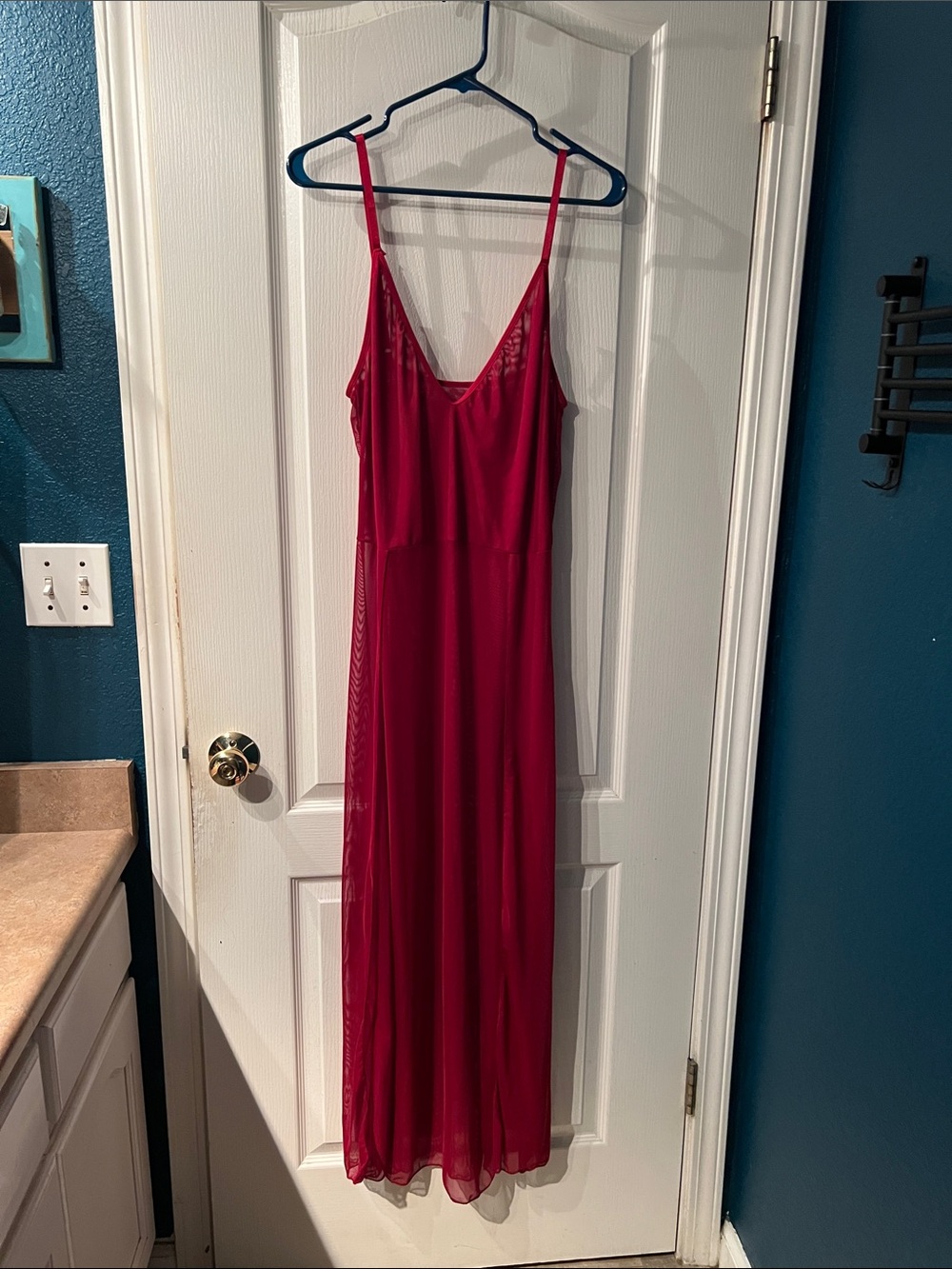 Red Sheer Slip Maxi Dress with Spaghetti Straps
